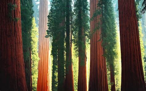 Premium Photo Tall Slender Trees With Green Foliage In Sequoia Forest