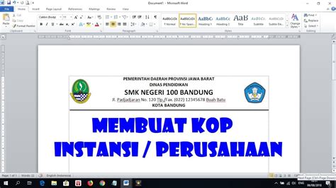 Cara Membuat Kop Surat Instansi Atau Perusahaan Youtube