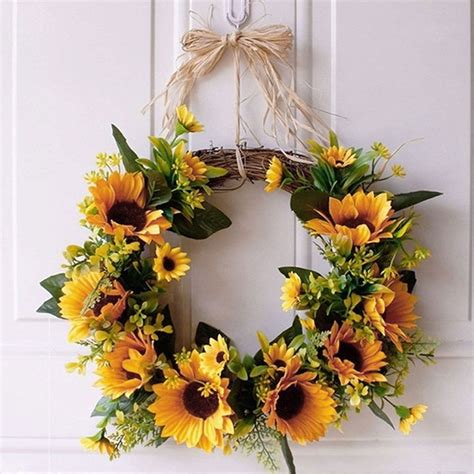 Willstar Artificial Sunflower Wreath With Yellow Sunflower And Green