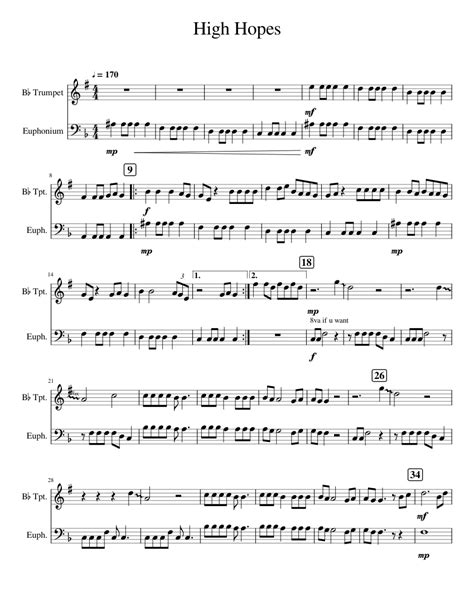 High Hopes For Trumpet And Euphonium Duet Sheet Music For Trumpet In B