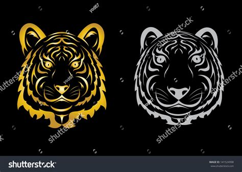 Tiger Head Silhouette Vector Illustration Isolated Stock Vector
