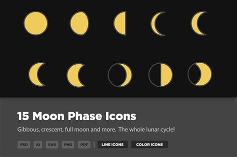 15 Moon Phases Icons Moon Icon Moon Phases Lunar Cycle