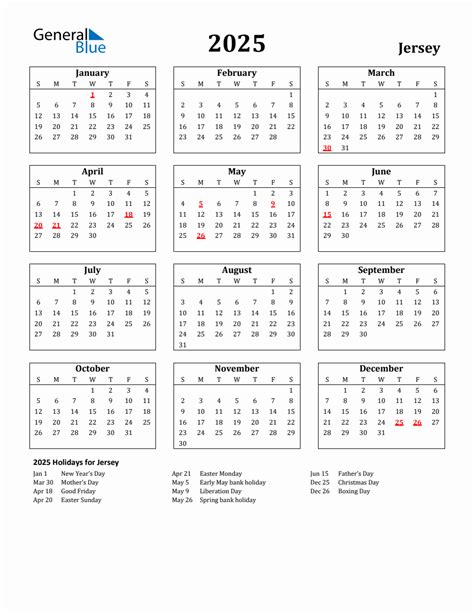 Free Printable 2025 Jersey Holiday Calendar