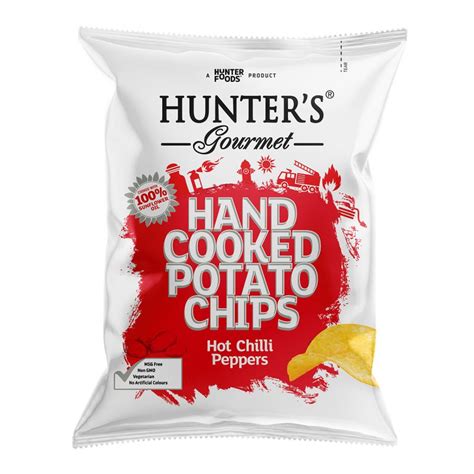 Hunters Gourmet Hand Cooked Potato Chips Hot Chilli Peppers 125gm