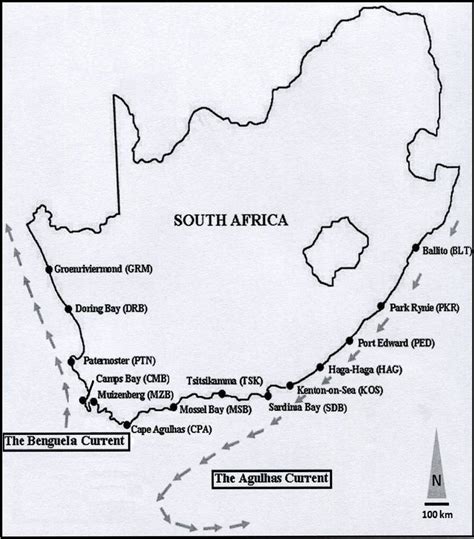 1 A Map Of South African Coastline Showing The Sampling Sites And The