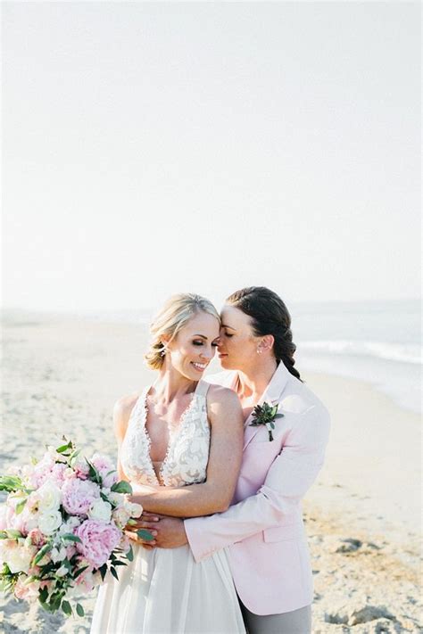 Gorgeous Pink For Days At This Beach House Wedding Lesbian Wedding