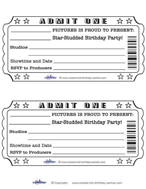 printable admit  invitations  ticket birthday