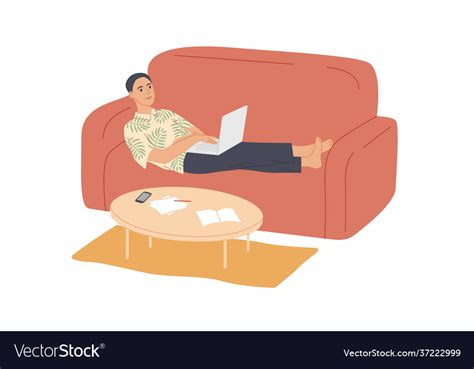 Man Lying On Sofa With Laptop Royalty Free Vector Image