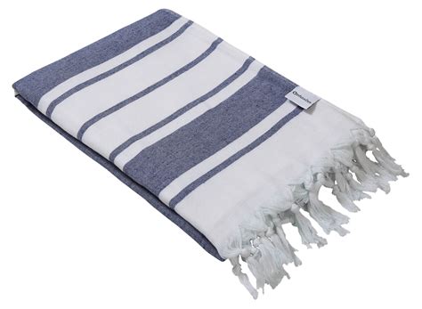 Navy Blue White Stripe Terry Backed Turkish Towel Turkish Cotton