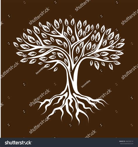 Abstract Stylized Tree Roots Leaves Natural Stock Vector Royalty Free 496258114