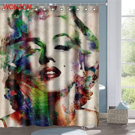 Wonzom Marilyn Monroe Polyester Fabric Mermaid Shower Curtain Bathroom Decor Waterproof Cortina