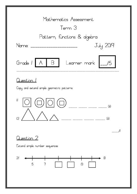 Mathematics Assessment Term 3 Grade 1 • Teacha