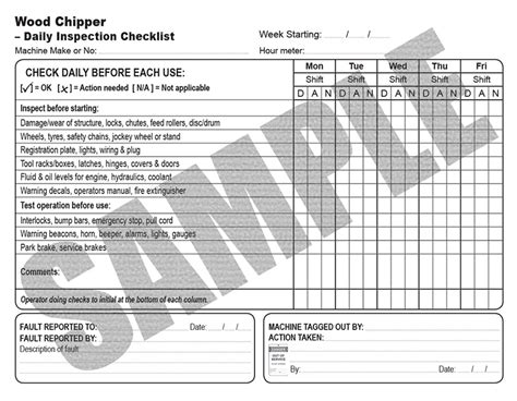 Pre Start Daily Inspection Checklist For Woodchippers