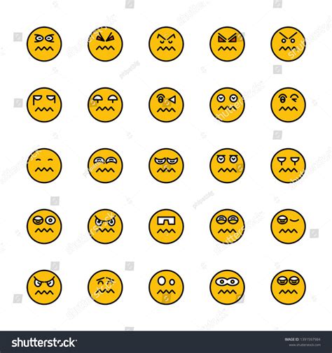 Scared Worry Emoticon Icons Yellow Face Stock Vector Royalty Free