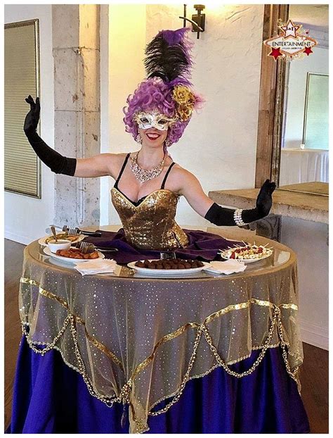 Purple Gold And Black Masquerade Strolling Table Actress In Table
