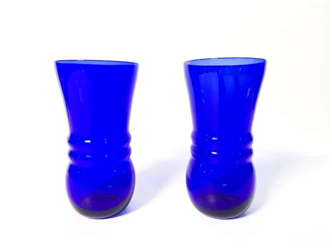 Vintage Pair Cobalt Blue Glass Vases By Anchor Hocking 2 Mid Century Retro Home Decor Set Of