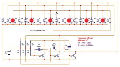 Led Chaser Circuit Using Transistors Led Running Light Circuit