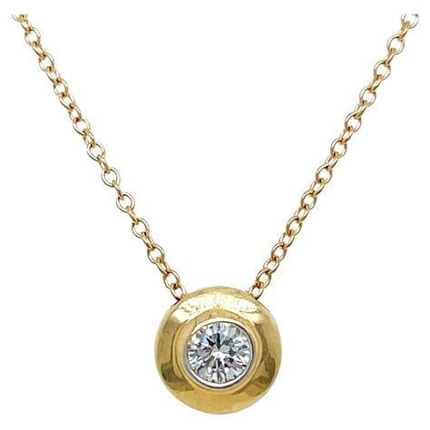 041ct Old European Diamond Bezel Set Solitaire Necklace In 14k Yellow