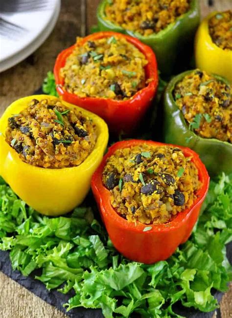 Quinoa Lentil And Black Bean Stuffed Peppers Savory Spin