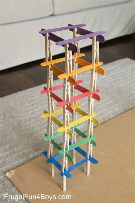 5 Engineering Challenges With Clothespins Krawatte Clips And Craft Sticks Kunst