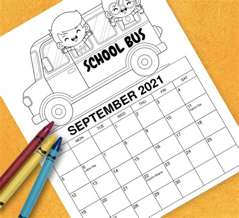 2021 Printable September Coloring Calendar