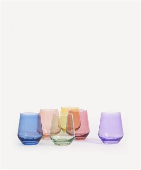 Estelle Colored Glass Rainbow Pastel Stemless Wine Glasses Set Of Six In Multicoloured Modesens