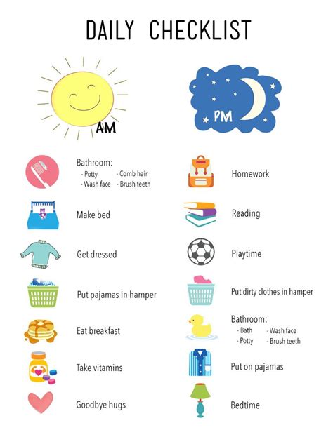 Printable Daily Checklist For Kids Kids Routine Chart
