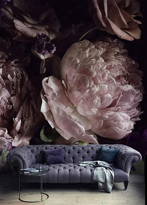 Special Sale Dark Watercolor Peony Wallpaper Removable Large Scale