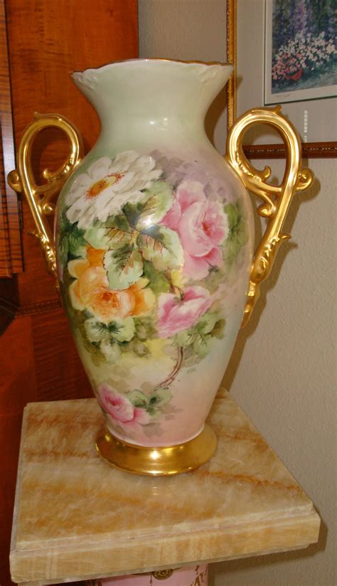 Beautiful Antique Limoges France Hand Painted Large Porcelain Vase From