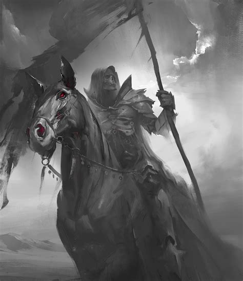 Grim Reaper Riding On Horse Digital Wallpaper Drawing Death