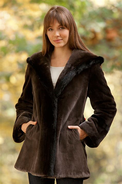 tatiana sheared beaver fur coat with mink fur trim overland