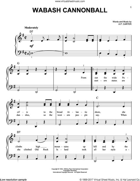 Wabash Cannonball Sheet Music For Piano Solo Pdf Interactive