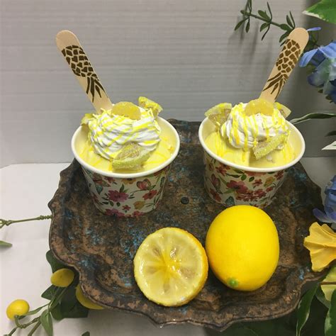 Set Of Two 2 Lemon Faux Ice Cream Cup Dessert Table Decor Etsy