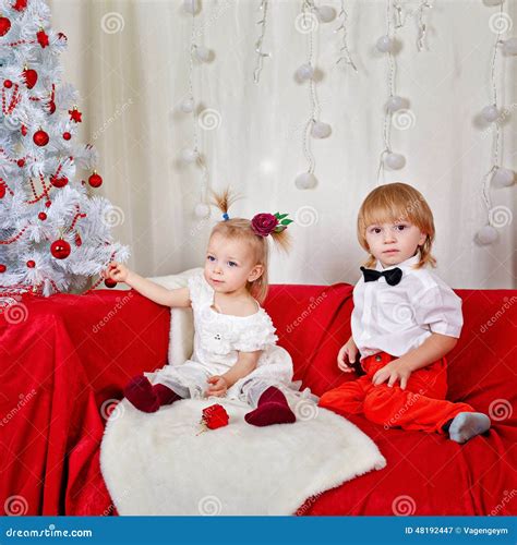 Brother And Sister Awaiting Christmas Stock Image Image Of Positive