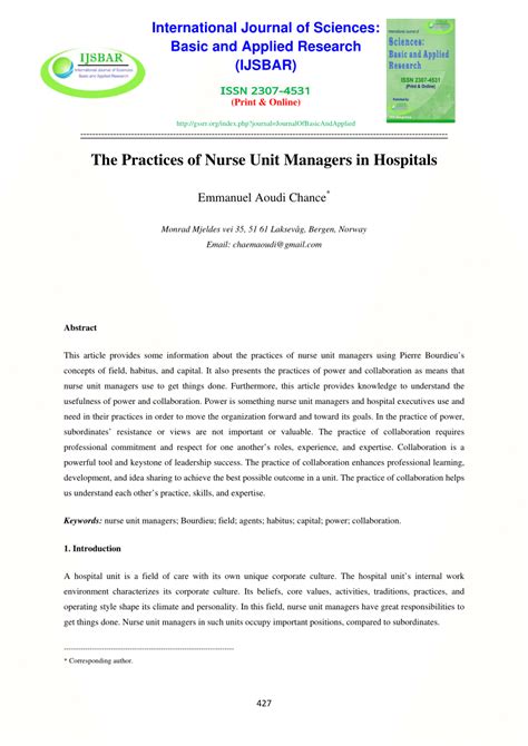Pdf The Practices Of Nurse Unit Managers In Hospitals