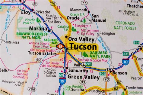Tucson City On Usa Travel Map Stock Image Image Of National America