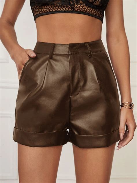 Hip Wrapped Pants Faux Leather Shorts In 2022 Leather Shorts Rolled