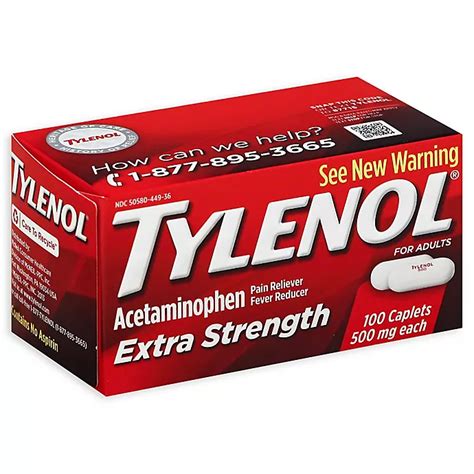 Tylenol Extra Strength 100 Count 500 Mg Pain Reliever Caplets For
