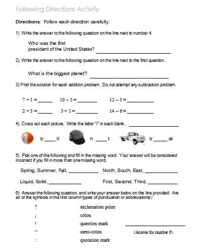 Following Directions Worksheets Activities Goals And