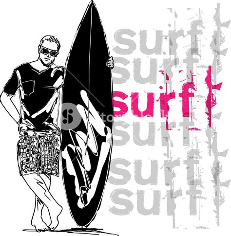 Sketch Of Man With Surfboard Vector Illustration Royalty Free Stock