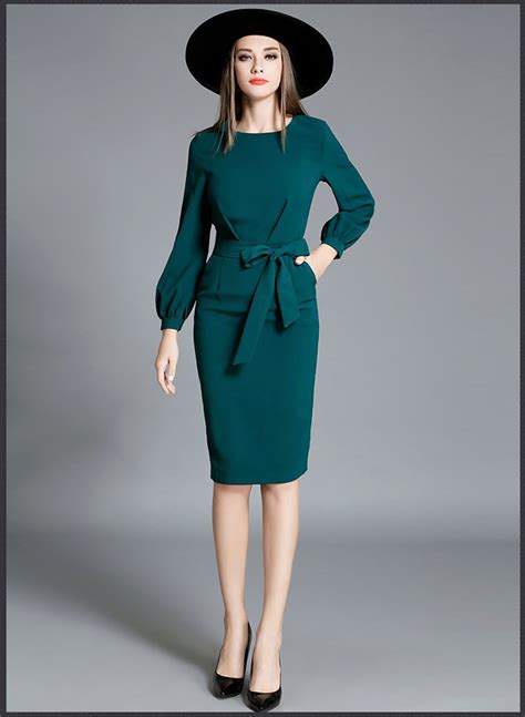 2018 High Quality Womens Bodycon Midi Dresses Summer Green Women Office Dress Elegant Puff
