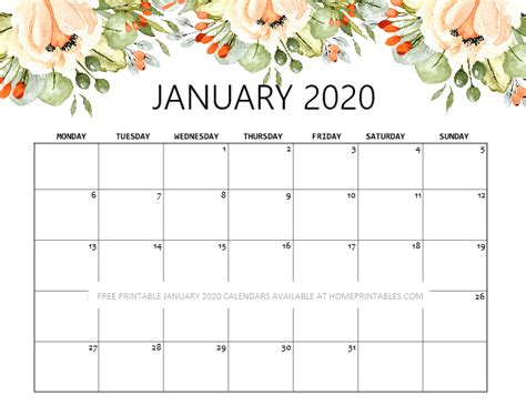 January 2020 Calendar Printable Print All 15 Designs