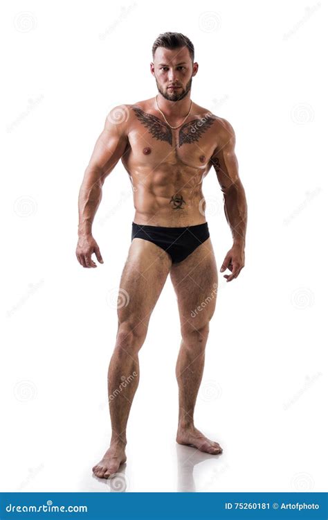 Handsome Topless Muscular Man Standing Isolated Royalty Free Stock