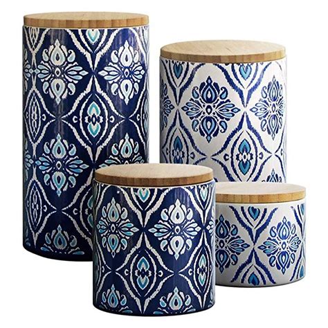 American Atelier Pirouette 4 Piece Canister Set Bluewhite Ceramic