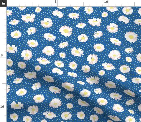 Blue Daisys Floral Dots 90 S Fabric Daisies On Blue Nursery Etsy