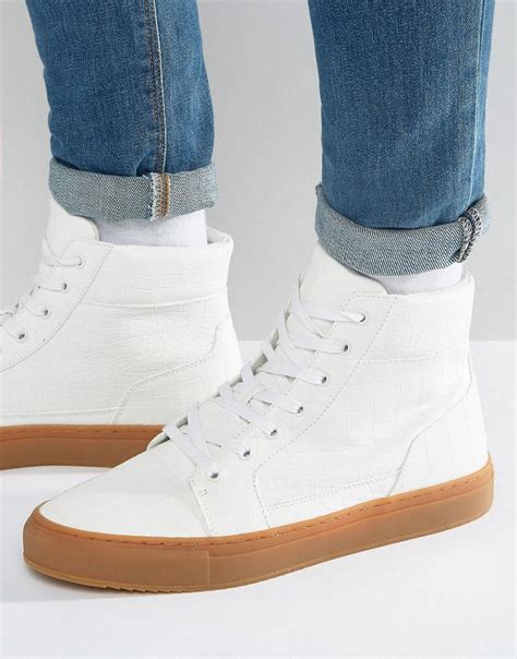 Asos High Top Trainers In White With Gum Sole For Men Lyst