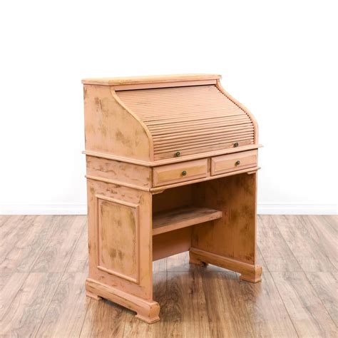 This Small Roll Top Desk Is Featured In A Solid Wood With A Distressed
