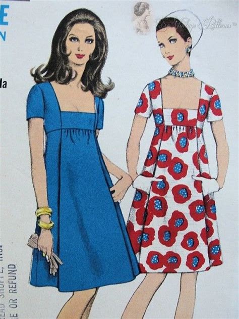 1960s Empire Cocktail Party Dress Pattern Low Square Neckline High Waisted A Line Dress Vogue