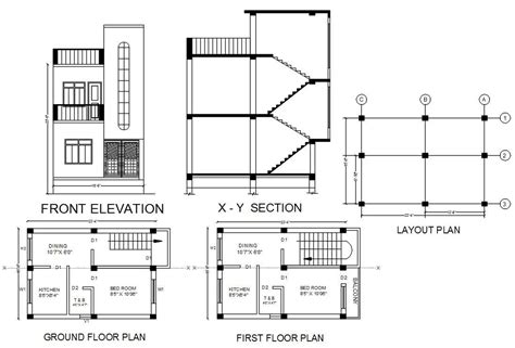 1 Bhk Small House Plan And Sectional Elevation Design Dwg
