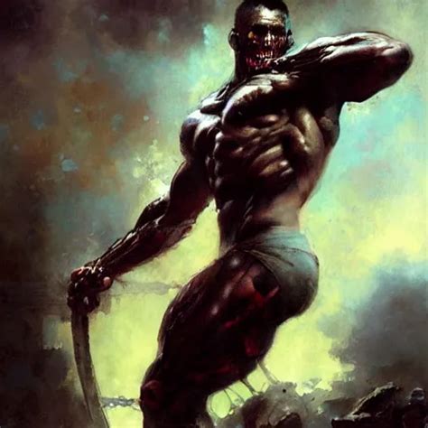 Muscular Male Undead Cyborg Muscle Painting By Stable Diffusion